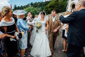 Brides leaving with Bouquet